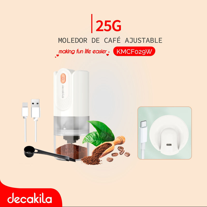 MOLEDOR DE CAFÉ INALAMBRICO CAP 25G 3.7V CARGA TIPO C DECAKILA