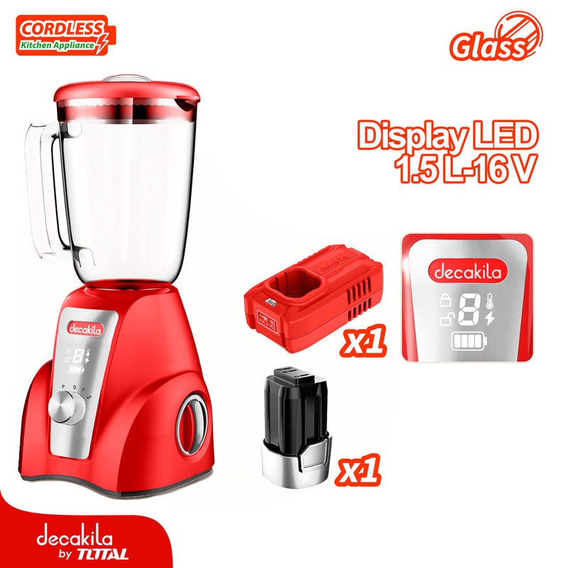 LICUADORA INALAMBRICA 16V 1.5L VASO VIDRIO INCLUYE BATERIA Y CARGADOR DECAKILA