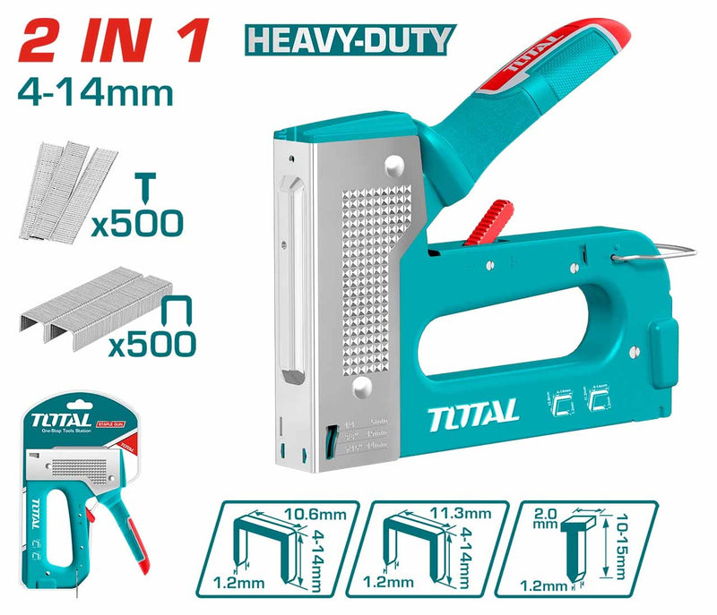 GRAPADORA 2 EN 1  (4 - 14 MM) INCLUYE 500 GRAPAS Y 500 CLAVOS  INDUSTRIAL TOTAL