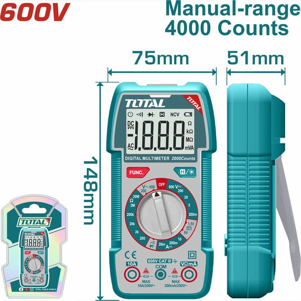 MUTÍMETRO DIGITAL 600V 4000 CONTEOS RMS INDUSTRIAL TOTAL