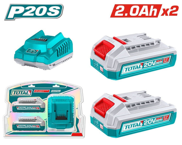KIT DE 2 BATERIAS 2.0AH + CARGADOR DE 20V INDUSTRIAL TOTAL